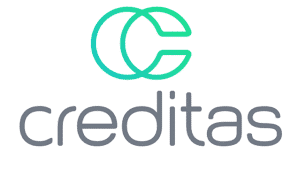 Logotipo da Creditas, com dois círculos verdes entrelaçados formando as letras “CC” à esquerda e o nome “creditas” em letras minúsculas cinza à direita.
